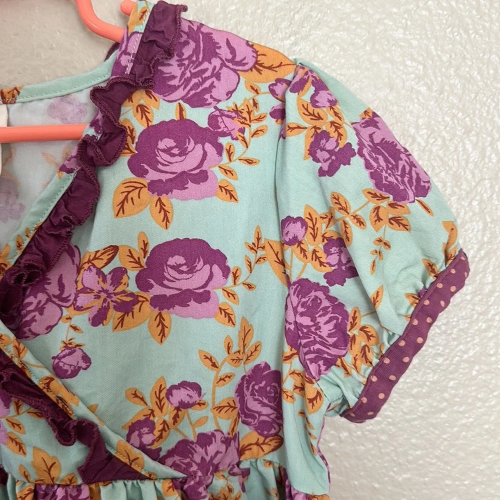 Matilda Jane Girls Turquoise and Purple Floral Short Sleeve Blouse Size 8 - Picture 3 of 8